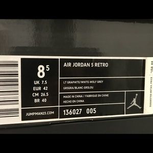 Air Jordan 5 Retro Wolf Grey (Size 8.5) - LIKE NEW